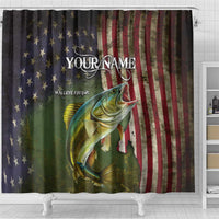 Personalized Walleye Fishing Shower Curtain American Flag Background and Green Grunge Style Design - Wonder Print Shop
