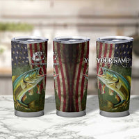 Personalized Walleye Fishing Tumbler Cup American Flag Background and Green Grunge Style Design - Wonder Print Shop
