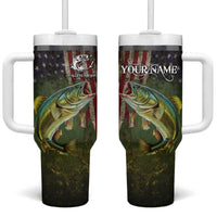 Personalized Walleye Fishing Tumbler With Handle American Flag Background and Green Grunge Style Design - Wonder Print Shop