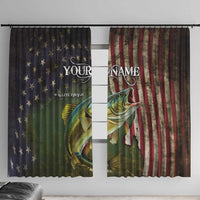 Personalized Walleye Fishing Window Curtain American Flag Background and Green Grunge Style Design - Wonder Print Shop