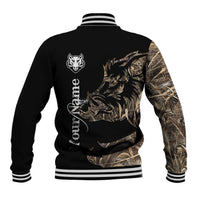 Personalized Boar Hunting Camouflage Baseball Jacket Wild Hog Silhouette and Black Tactical Camo - Wonder Print Shop