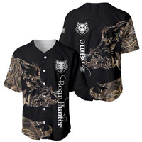 Personalized Boar Hunting Camouflage Baseball Jersey Wild Hog Silhouette and Black Tactical Camo - Wonder Print Shop