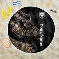 Personalized Boar Hunting Camouflage Beach Blanket Wild Hog Silhouette and Black Tactical Camo - Wonder Print Shop