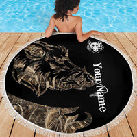 Personalized Boar Hunting Camouflage Beach Blanket Wild Hog Silhouette and Black Tactical Camo - Wonder Print Shop