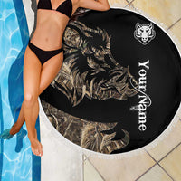 Personalized Boar Hunting Camouflage Beach Blanket Wild Hog Silhouette and Black Tactical Camo - Wonder Print Shop