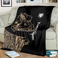 Personalized Boar Hunting Camouflage Blanket Wild Hog Silhouette and Black Tactical Camo - Wonder Print Shop