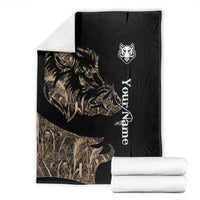Personalized Boar Hunting Camouflage Blanket Wild Hog Silhouette and Black Tactical Camo - Wonder Print Shop