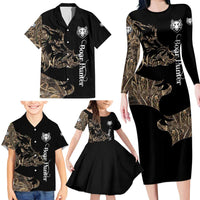 Personalized Boar Hunting Camouflage Family Matching Long Sleeve Bodycon Dress and Hawaiian Shirt Wild Hog Silhouette and Black Tactical Camo - Wonder Print Shop