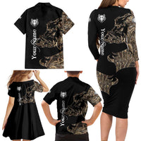 Personalized Boar Hunting Camouflage Family Matching Long Sleeve Bodycon Dress and Hawaiian Shirt Wild Hog Silhouette and Black Tactical Camo - Wonder Print Shop