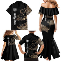 Personalized Boar Hunting Camouflage Family Matching Mermaid Dress and Hawaiian Shirt Wild Hog Silhouette and Black Tactical Camo - Wonder Print Shop