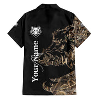 Personalized Boar Hunting Camouflage Family Matching Off Shoulder Short Dress and Hawaiian Shirt Wild Hog Silhouette and Black Tactical Camo - Wonder Print Shop