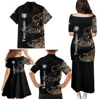 Personalized Boar Hunting Camouflage Family Matching Puletasi and Hawaiian Shirt Wild Hog Silhouette and Black Tactical Camo - Wonder Print Shop