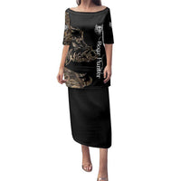 Personalized Boar Hunting Camouflage Family Matching Puletasi and Hawaiian Shirt Wild Hog Silhouette and Black Tactical Camo - Wonder Print Shop