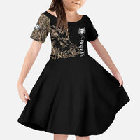 Personalized Boar Hunting Camouflage Family Matching Short Sleeve Bodycon Dress and Hawaiian Shirt Wild Hog Silhouette and Black Tactical Camo - Wonder Print Shop