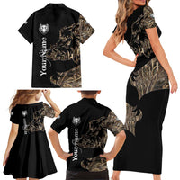 Personalized Boar Hunting Camouflage Family Matching Short Sleeve Bodycon Dress and Hawaiian Shirt Wild Hog Silhouette and Black Tactical Camo - Wonder Print Shop