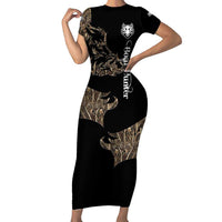 Personalized Boar Hunting Camouflage Family Matching Short Sleeve Bodycon Dress and Hawaiian Shirt Wild Hog Silhouette and Black Tactical Camo - Wonder Print Shop