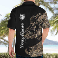 Personalized Boar Hunting Camouflage Hawaiian Shirt Wild Hog Silhouette and Black Tactical Camo - Wonder Print Shop