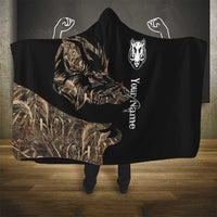 Personalized Boar Hunting Camouflage Hooded Blanket Wild Hog Silhouette and Black Tactical Camo - Wonder Print Shop