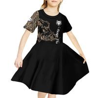 Personalized Boar Hunting Camouflage Kid Short Sleeve Dress Wild Hog Silhouette and Black Tactical Camo - Wonder Print Shop