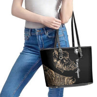 Personalized Boar Hunting Camouflage Leather Tote Bag Wild Hog Silhouette and Black Tactical Camo - Wonder Print Shop