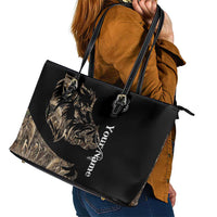 Personalized Boar Hunting Camouflage Leather Tote Bag Wild Hog Silhouette and Black Tactical Camo - Wonder Print Shop