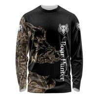 Personalized Boar Hunting Camouflage Long Sleeve Shirt Wild Hog Silhouette and Black Tactical Camo - Wonder Print Shop