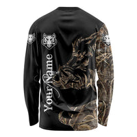 Personalized Boar Hunting Camouflage Long Sleeve Shirt Wild Hog Silhouette and Black Tactical Camo - Wonder Print Shop