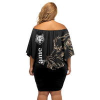 Personalized Boar Hunting Camouflage Off Shoulder Short Dress Wild Hog Silhouette and Black Tactical Camo - Wonder Print Shop