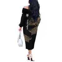 Personalized Boar Hunting Camouflage Off The Shoulder Long Sleeve Dress Wild Hog Silhouette and Black Tactical Camo - Wonder Print Shop