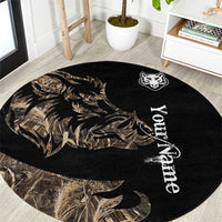 Personalized Boar Hunting Camouflage Round Carpet Wild Hog Silhouette and Black Tactical Camo - Wonder Print Shop