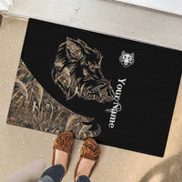 Personalized Boar Hunting Camouflage Rubber Doormat Wild Hog Silhouette and Black Tactical Camo - Wonder Print Shop