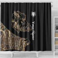 Personalized Boar Hunting Camouflage Shower Curtain Wild Hog Silhouette and Black Tactical Camo - Wonder Print Shop