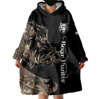 Personalized Boar Hunting Camouflage Wearable Blanket Hoodie Wild Hog Silhouette and Black Tactical Camo - Wonder Print Shop