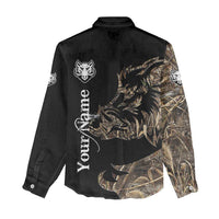 Personalized Boar Hunting Camouflage Women Casual Shirt Wild Hog Silhouette and Black Tactical Camo - Wonder Print Shop