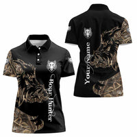 Personalized Boar Hunting Camouflage Women Polo Shirt Wild Hog Silhouette and Black Tactical Camo - Wonder Print Shop