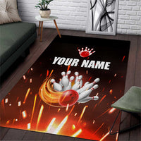 Personalized Bowling Ball and Pins Area Rug Fiery Motion Trail and Spark Effect Design - Wonder Print Shop