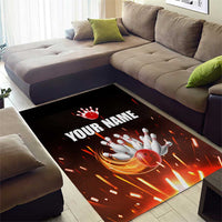 Personalized Bowling Ball and Pins Area Rug Fiery Motion Trail and Spark Effect Design - Wonder Print Shop