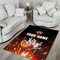 Personalized Bowling Ball and Pins Area Rug Fiery Motion Trail and Spark Effect Design - Wonder Print Shop