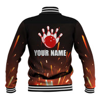 Personalized Bowling Ball and Pins Baseball Jacket Fiery Motion Trail and Spark Effect Design - Wonder Print Shop