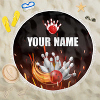 Personalized Bowling Ball and Pins Beach Blanket Fiery Motion Trail and Spark Effect Design - Wonder Print Shop