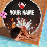 Personalized Bowling Ball and Pins Beach Blanket Fiery Motion Trail and Spark Effect Design - Wonder Print Shop