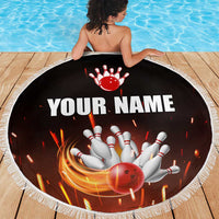 Personalized Bowling Ball and Pins Beach Blanket Fiery Motion Trail and Spark Effect Design - Wonder Print Shop