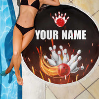 Personalized Bowling Ball and Pins Beach Blanket Fiery Motion Trail and Spark Effect Design - Wonder Print Shop