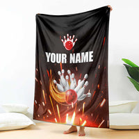 Personalized Bowling Ball and Pins Blanket Fiery Motion Trail and Spark Effect Design - Wonder Print Shop