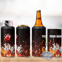 Personalized Bowling Ball and Pins 4 in 1 Can Cooler Tumbler Fiery Motion Trail and Spark Effect Design - Wonder Print Shop