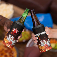 Personalized Bowling Ball and Pins 4 in 1 Can Cooler Tumbler Fiery Motion Trail and Spark Effect Design - Wonder Print Shop
