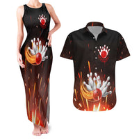 Personalized Bowling Ball and Pins Couples Matching Tank Maxi Dress and Hawaiian Shirt Fiery Motion Trail and Spark Effect Design - Wonder Print Shop