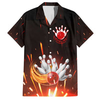 Personalized Bowling Ball and Pins Family Matching Long Sleeve Bodycon Dress and Hawaiian Shirt Fiery Motion Trail and Spark Effect Design - Wonder Print Shop