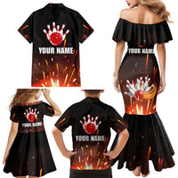 Personalized Bowling Ball and Pins Family Matching Mermaid Dress and Hawaiian Shirt Fiery Motion Trail and Spark Effect Design - Wonder Print Shop