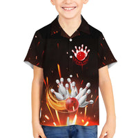 Personalized Bowling Ball and Pins Family Matching Off Shoulder Short Dress and Hawaiian Shirt Fiery Motion Trail and Spark Effect Design - Wonder Print Shop